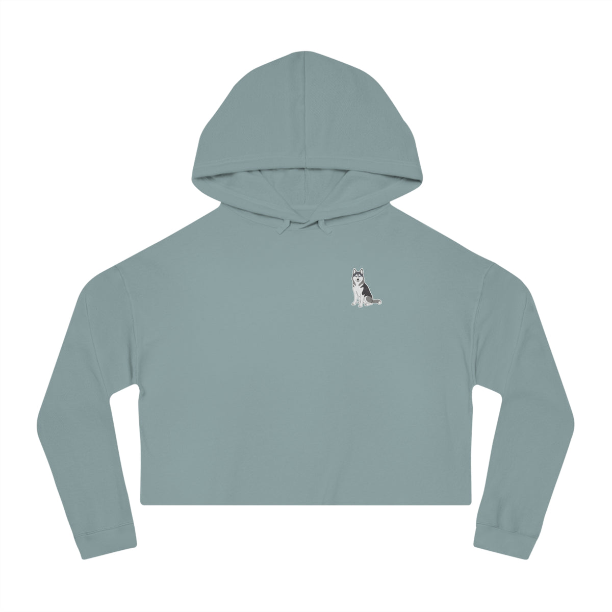 Cropped Hoodie — Minimal Husky Line Art Chest Graphic, Cozy Women's Crop Top