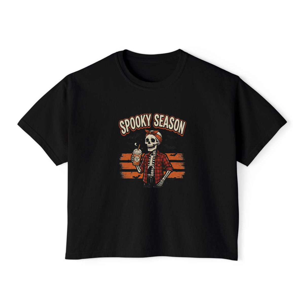 Spooky Season skeleton Halloween graphic crop tee for women, photo 5 (Color: Black)