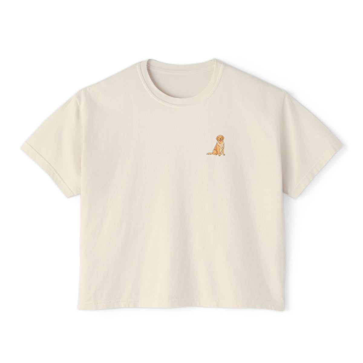 Boxy Tee — Minimal Golden Retriever Line Art Chest Graphic, Casual Women's Crop Top