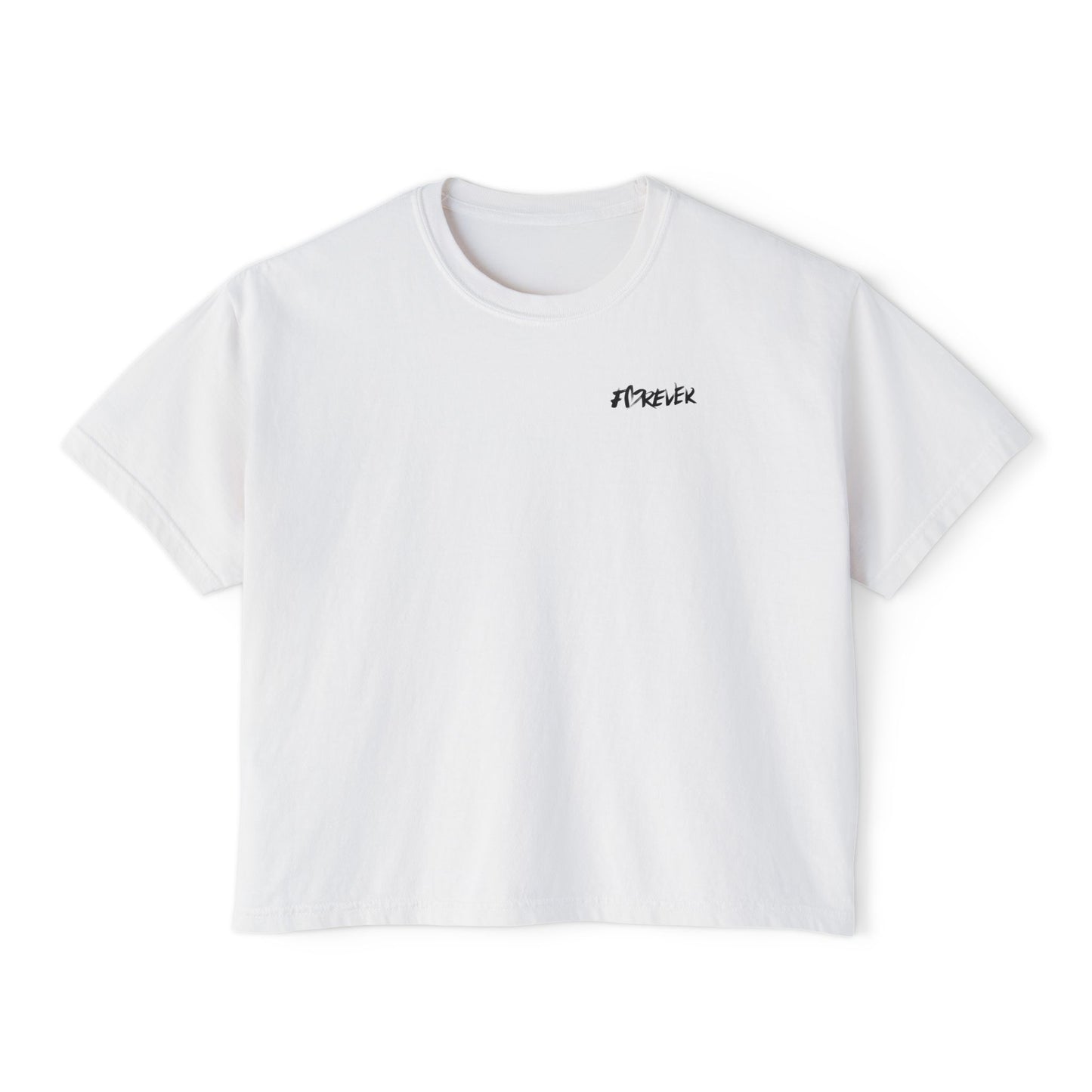 Women's Boxy Tee with Small Script Chest Logo — Casual Cropped Crewneck Top