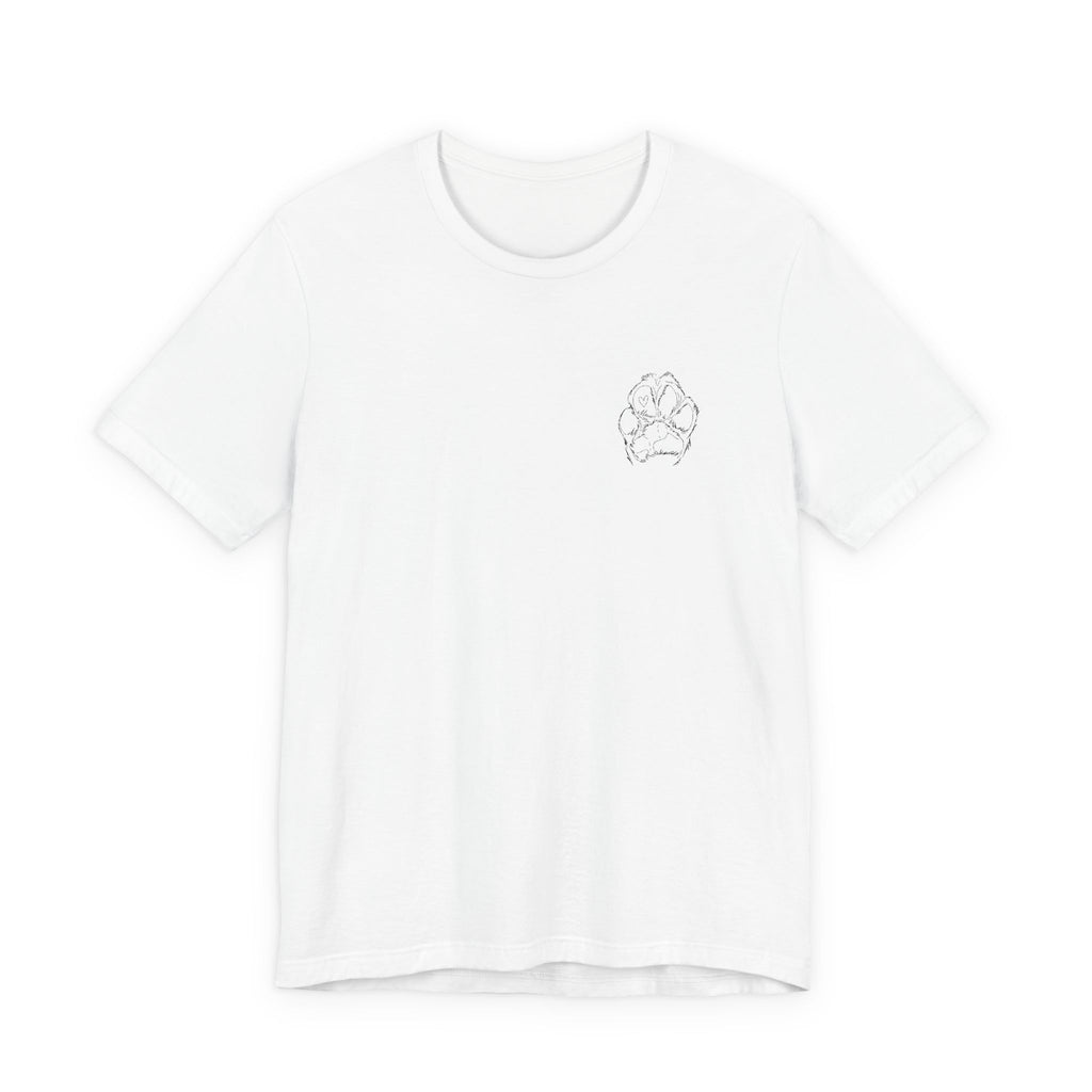 Minimalist Paw Heart T‑Shirt — Small Chest Dog Paw Outline Tee