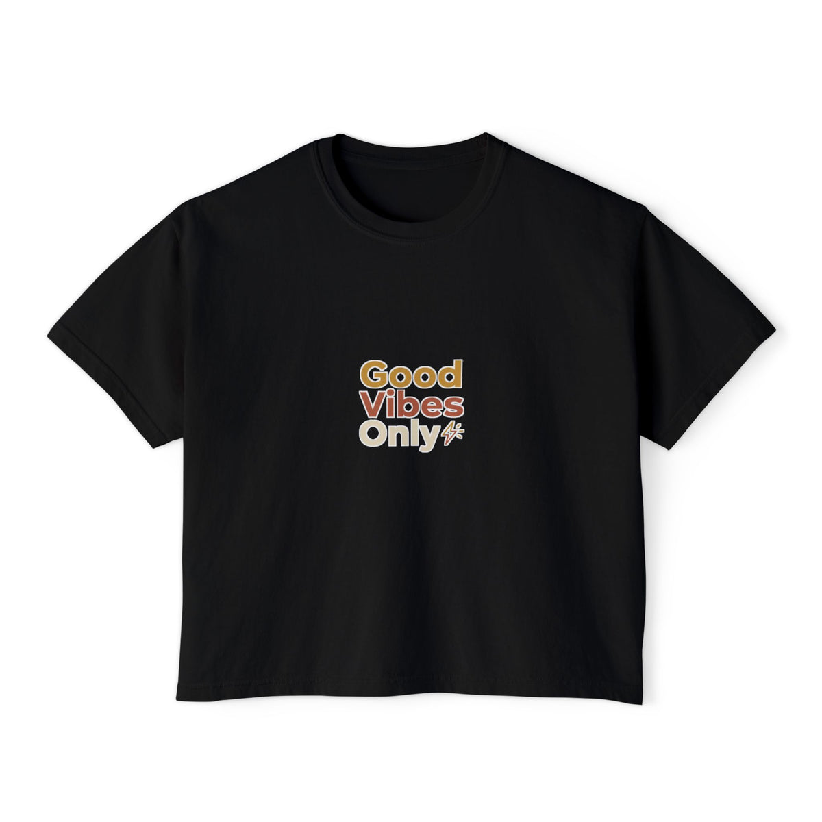 Boxy Tee — Good Vibes Only Graphic, Casual Women's Crop Top