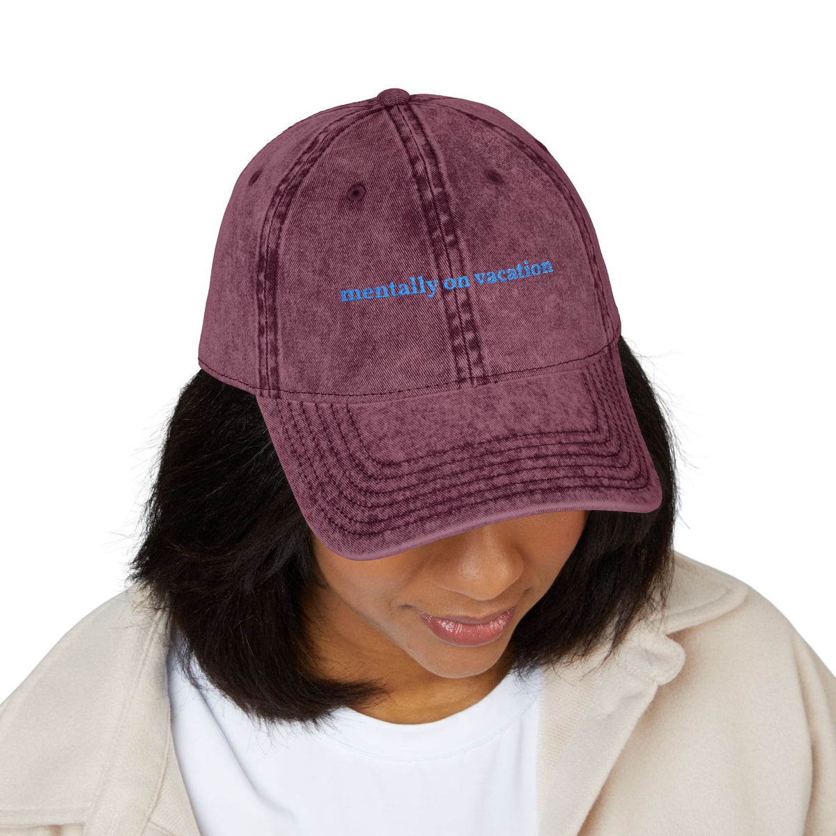"mentally on vacation" embroidered vintage washed dad hat, photo 3