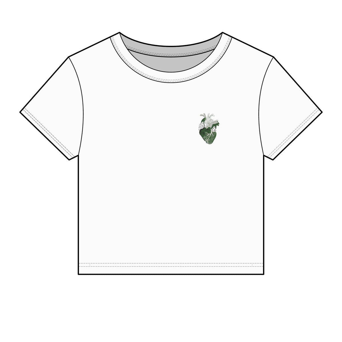 Women's Baby Tee — Green Botanical Heart Chest Graphic