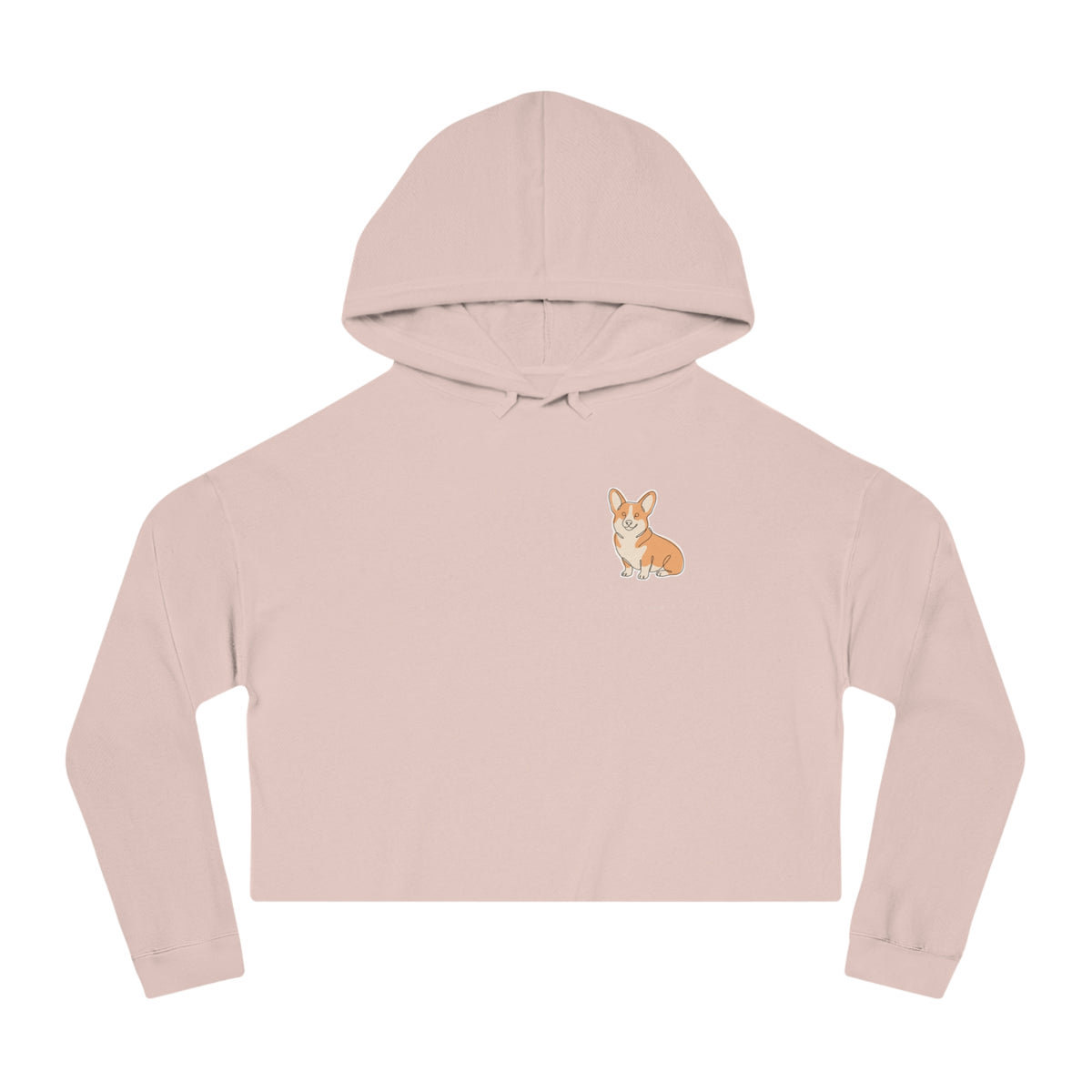 Cropped Hoodie — Minimal Corgi Line Art Chest Graphic, Cozy Women's Crop Top