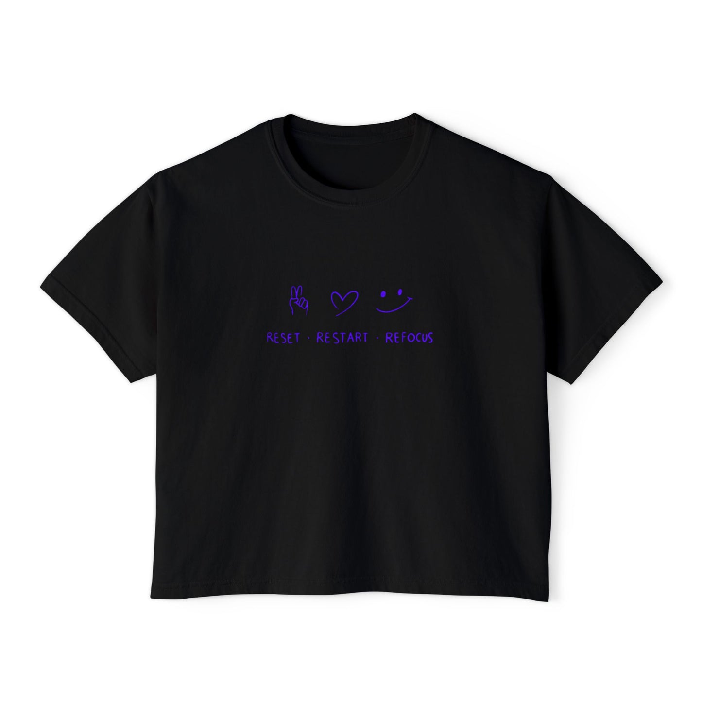 Reset Restart Reboot Boxy Tee — Minimal Cute Graphic Women's Crop T‑Shirt