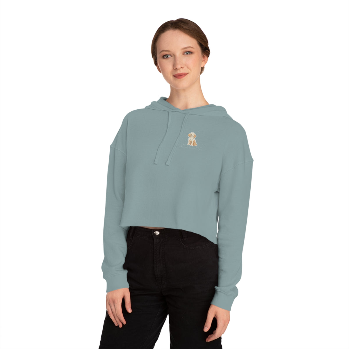 Cropped Hoodie — Minimal Poodle Line Art Chest Graphic, Cozy Women's Crop Top