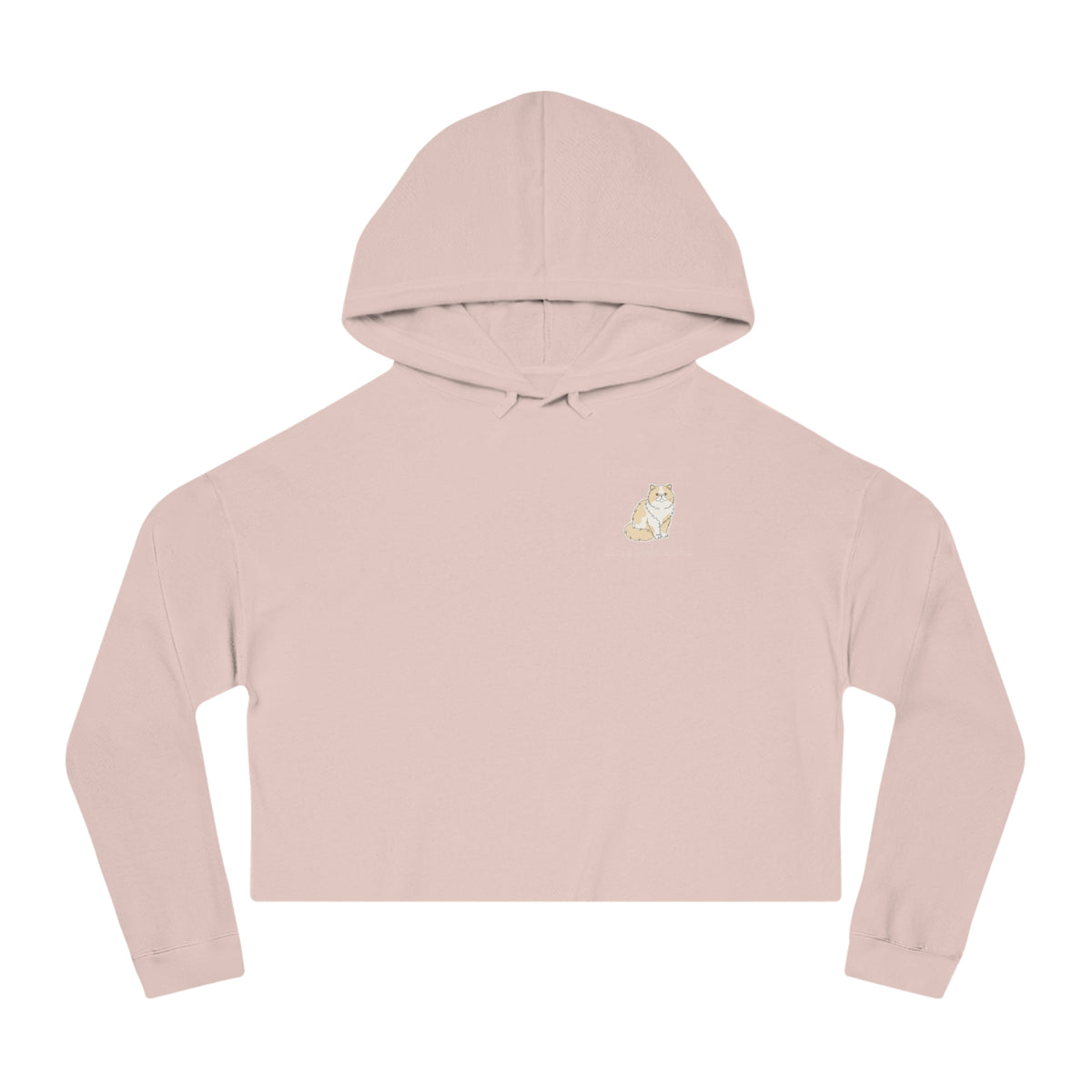 Cropped Hoodie — Minimal Persian Cat Line Art Chest Graphic, Cozy Women's Crop Top
