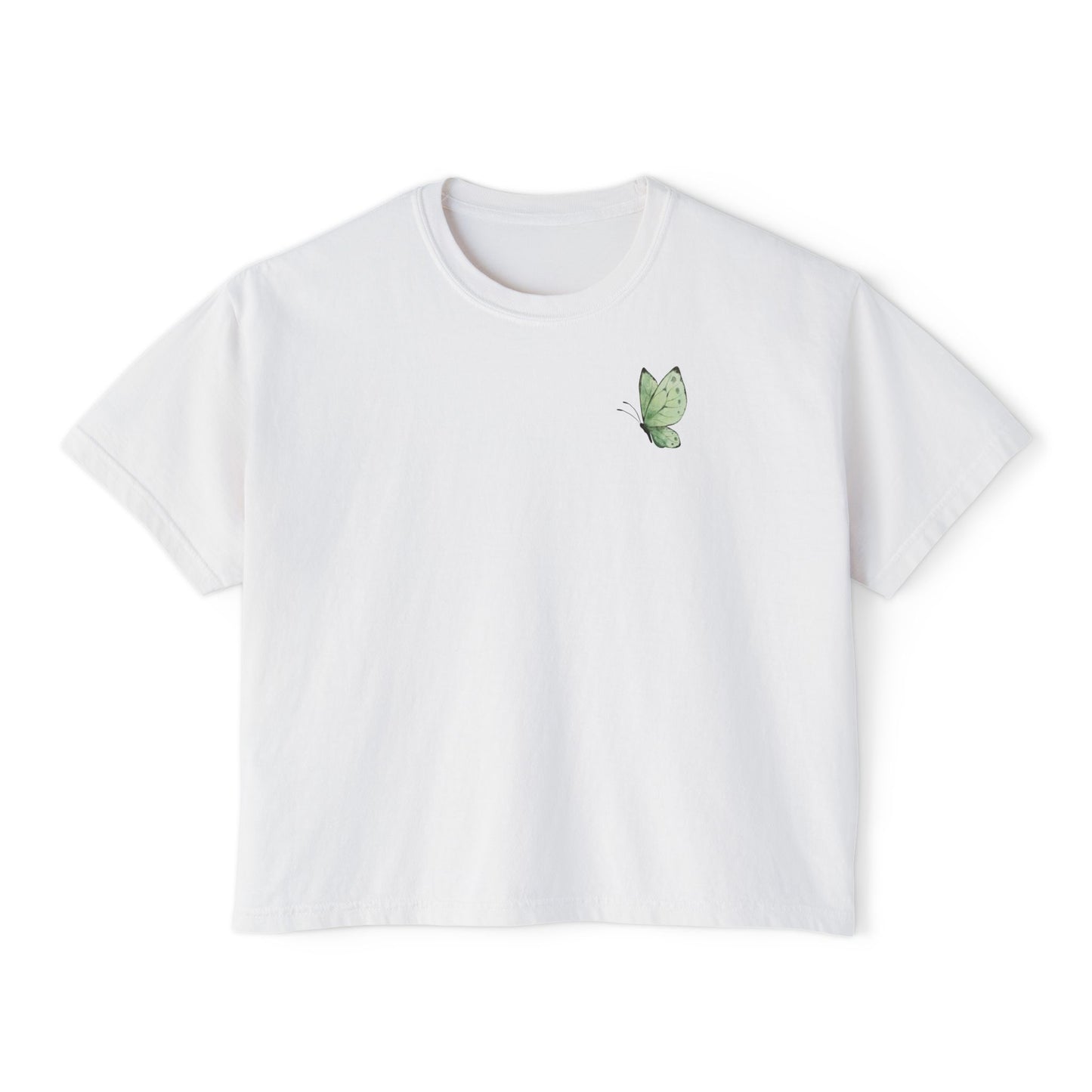 Boxy Tee — Minimal Green Leaf Chest Graphic, Casual Women's Crop Top