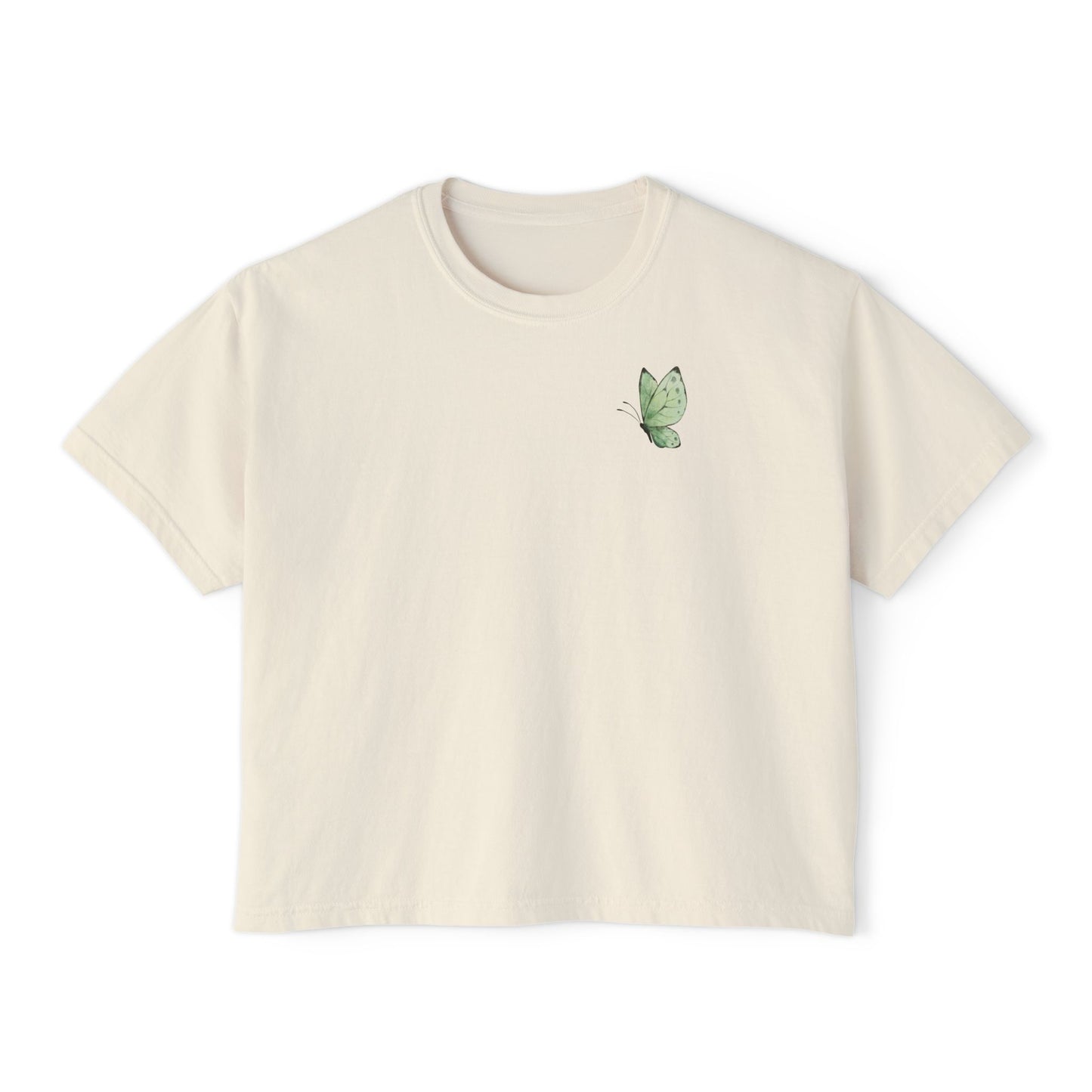 Boxy Tee — Minimal Green Leaf Chest Graphic, Casual Women's Crop Top