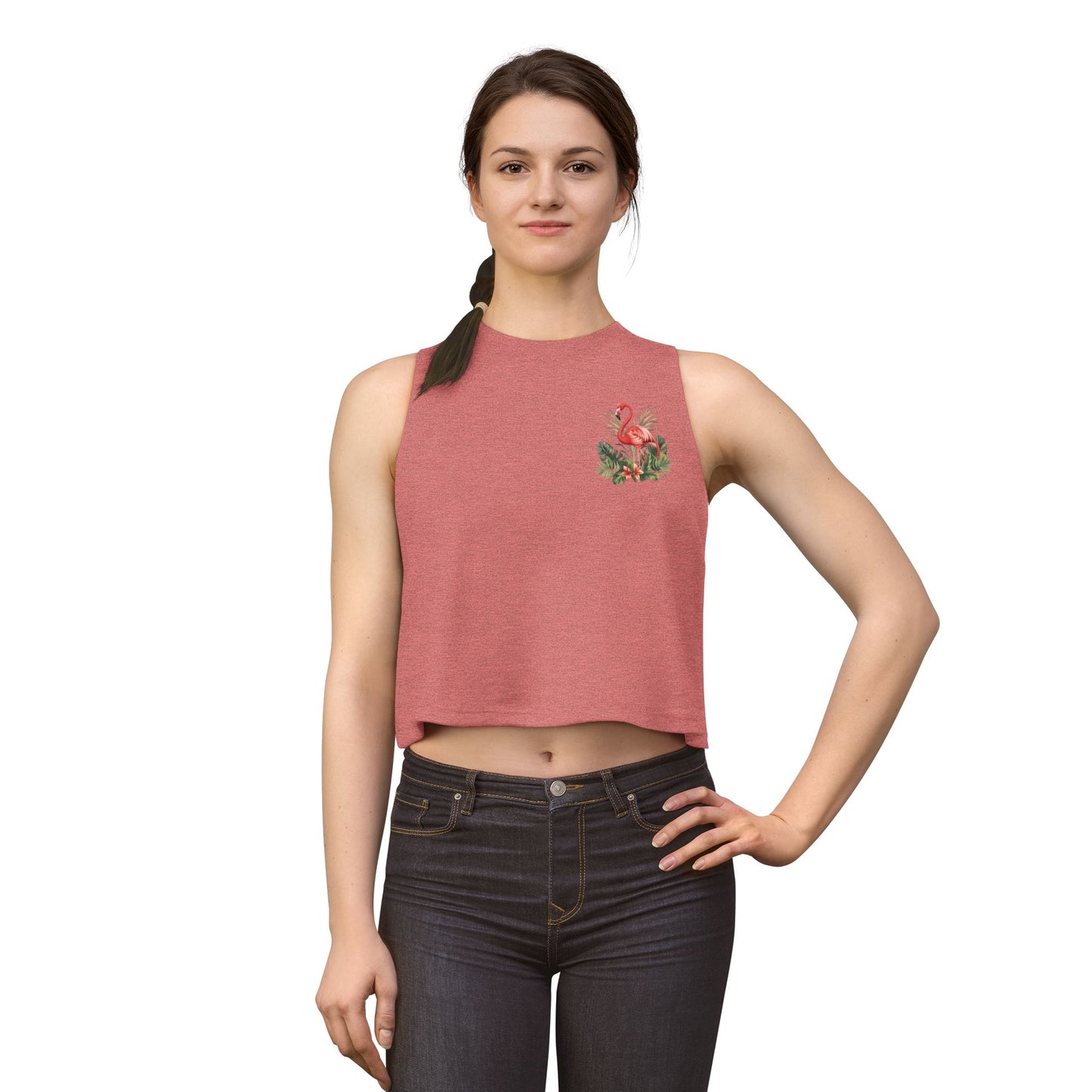 Floral Flamingo Women's Crop Top - Tropical Pocket Print