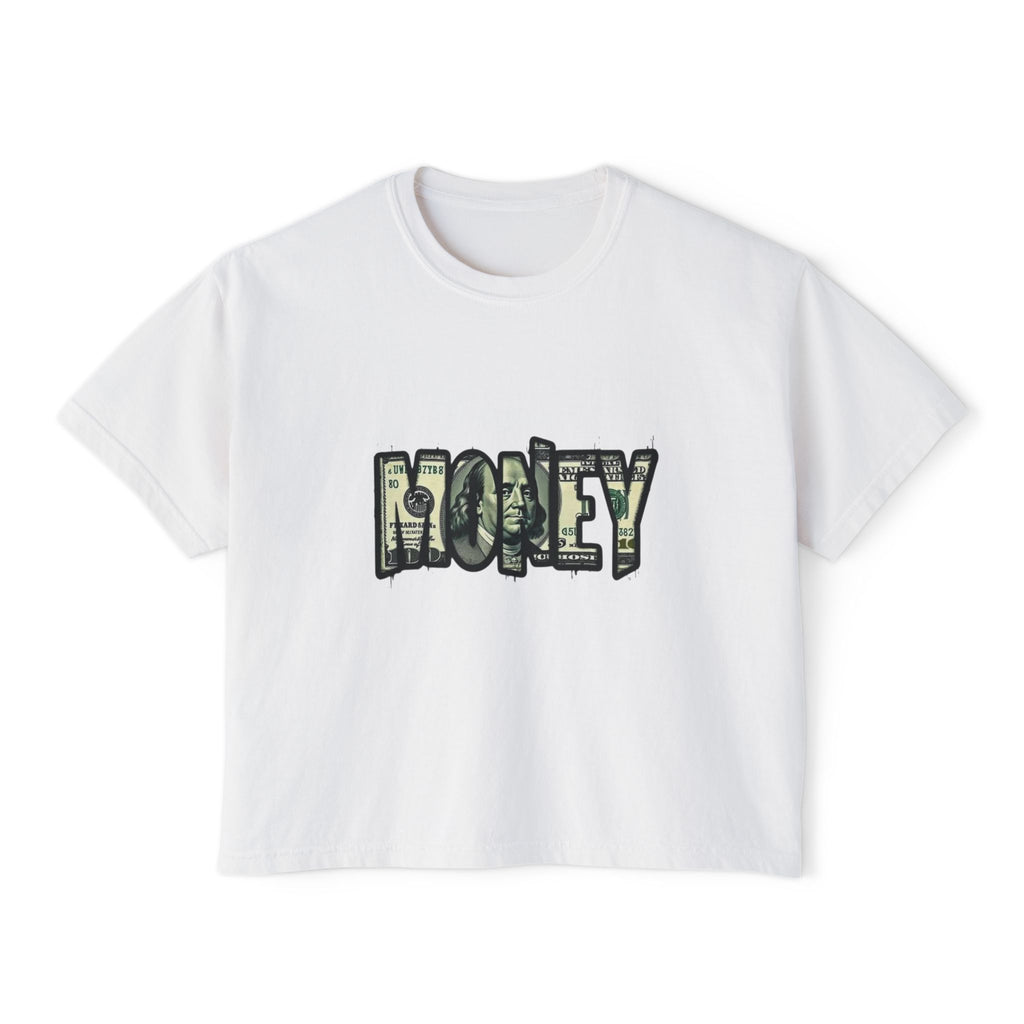 Money Graphic Boxy Tee — Women's Cropped Cash Lettering T‑Shirt