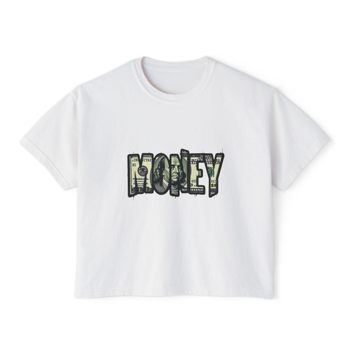 Money Graphic Boxy Tee — Women's Cropped Cash Lettering T‑Shirt