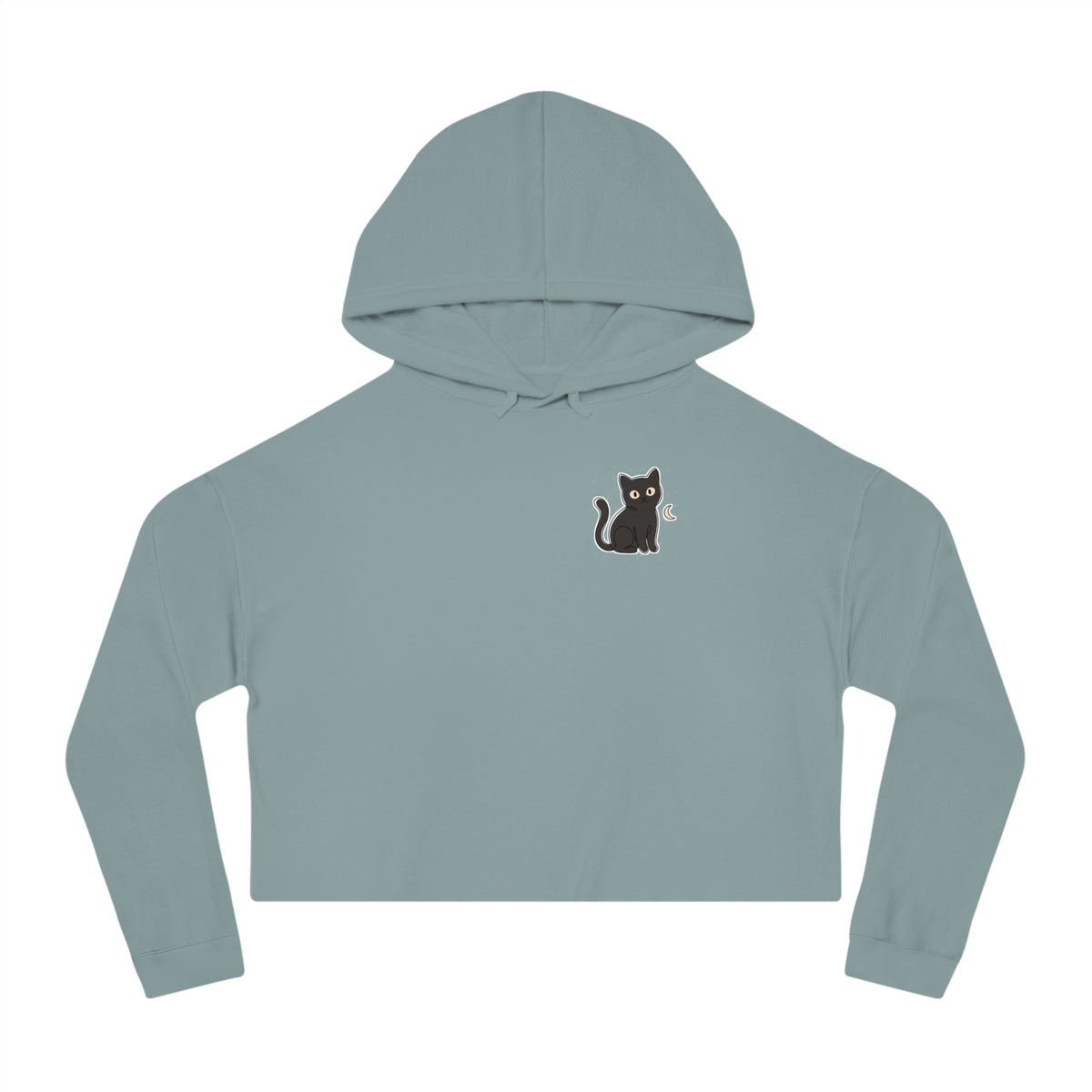 Cropped Hoodie — Black Cat Graphic, Cozy Women's Crop Top