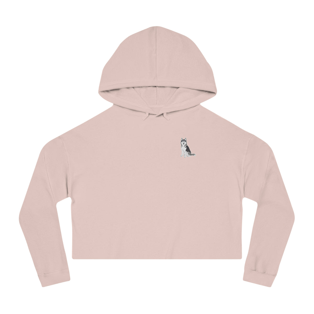 Cropped Hoodie — Minimal Husky Line Art Chest Graphic, Cozy Women's Crop Top