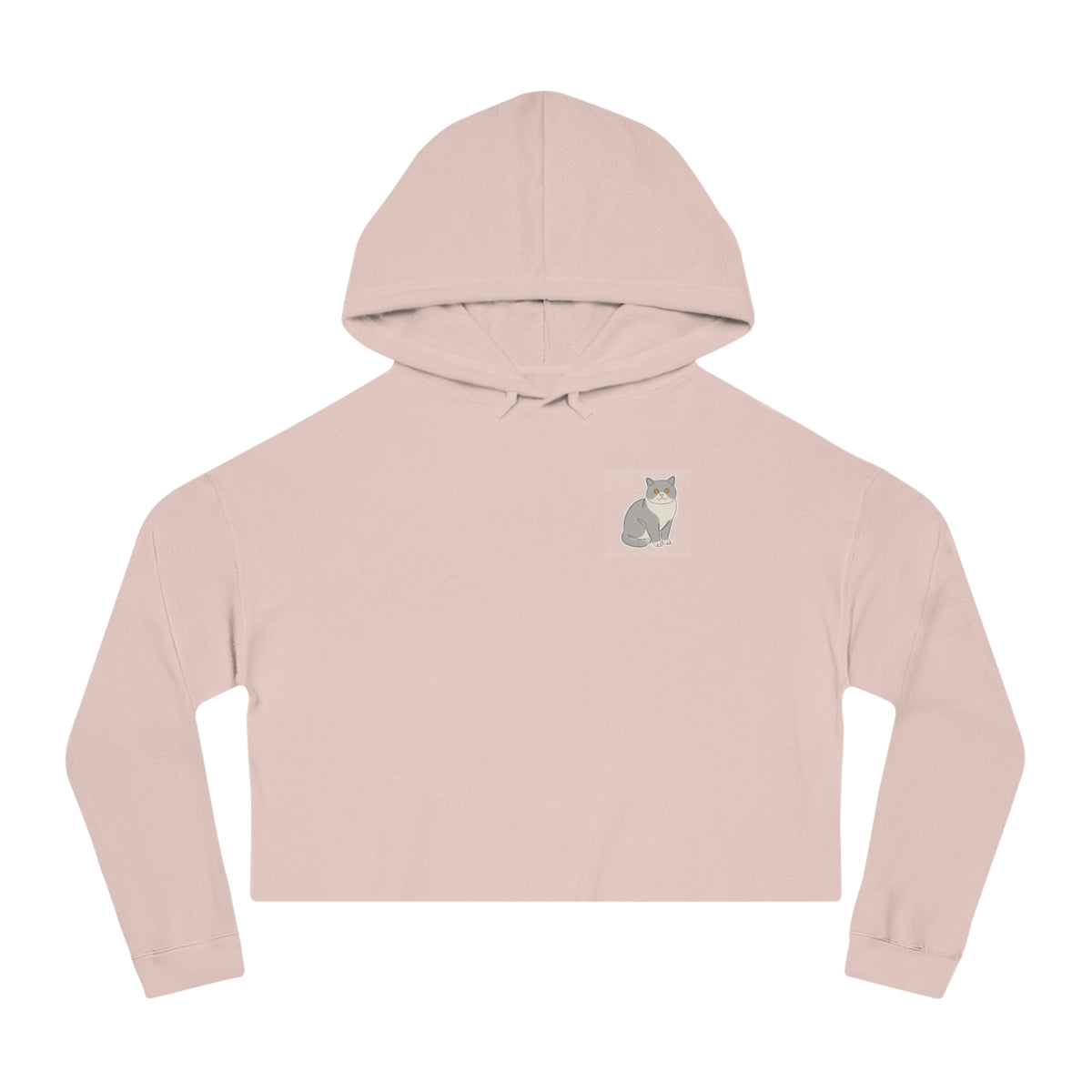 Cropped Hoodie — Minimal British Shorthair Cat Line Art Chest Graphic, Cozy Women's Crop Top