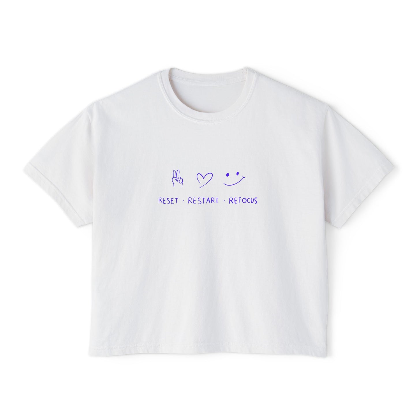 Reset Restart Reboot Boxy Tee — Minimal Cute Graphic Women's Crop T‑Shirt