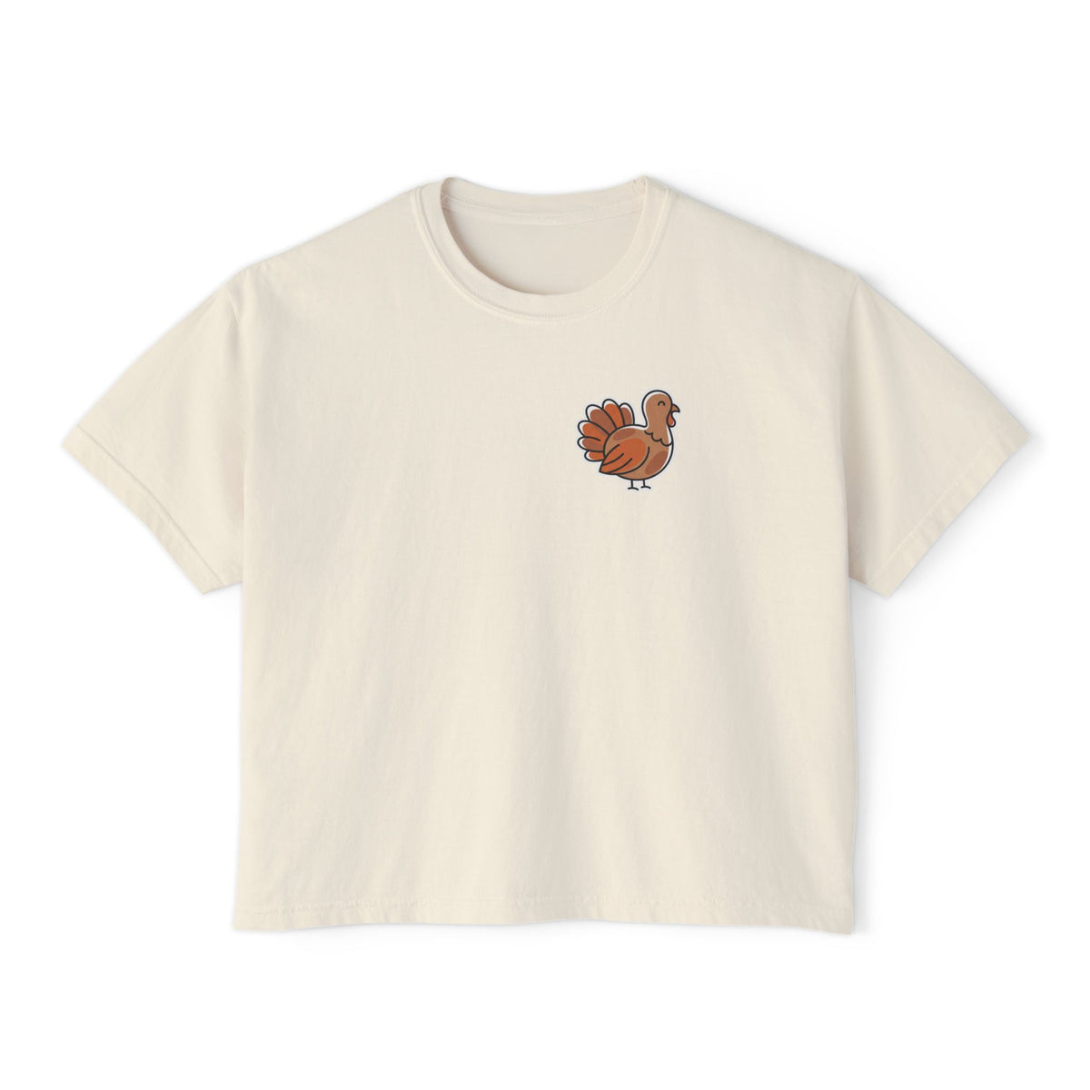 Watercolor Turkey Boxy Tee — Thanksgiving Graphic Crop Top for Women