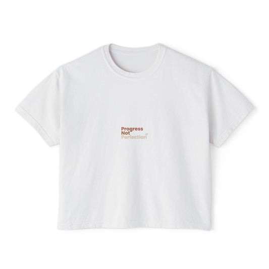 Boxy Tee — Progress Not Perfection Graphic, Casual Women's Crop Top