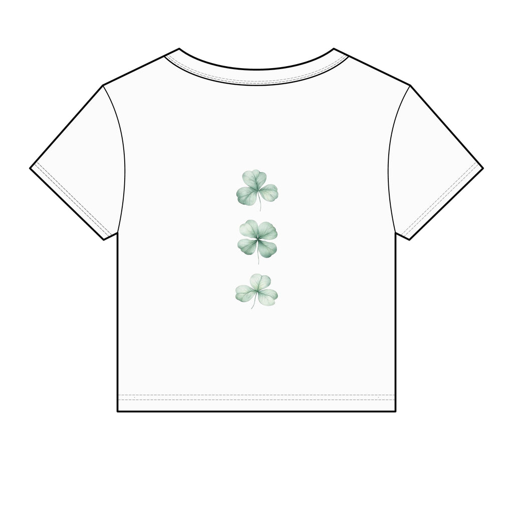 Clover Baby Tee — Women's Cute Micro Rib T‑Shirt with Watercolor Shamrock Design