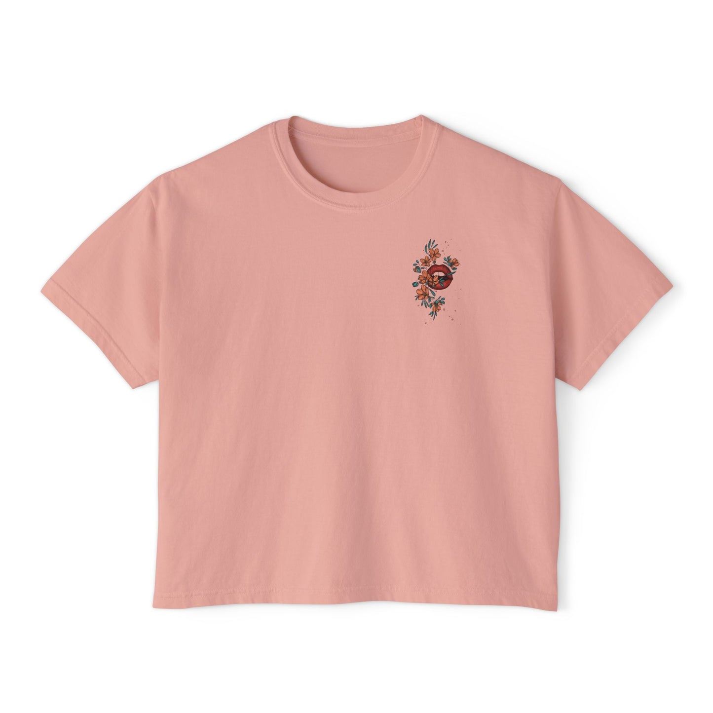 Floral Heart Chest Boxy Tee — Women's Cropped Graphic T-Shirt
