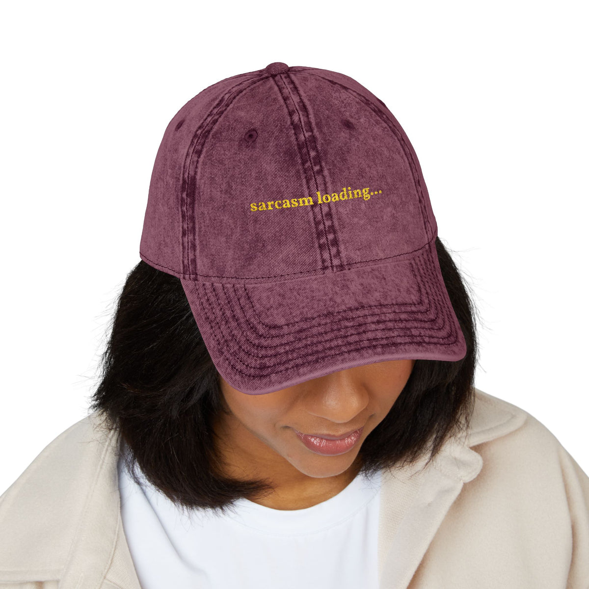 "sarcasm loading..." embroidered vintage washed dad hat, photo 3