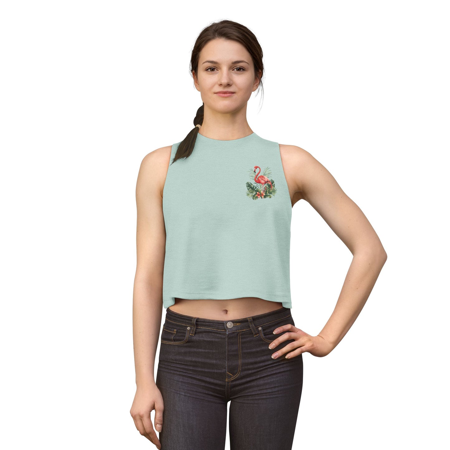Floral Flamingo Women's Crop Top - Tropical Pocket Print