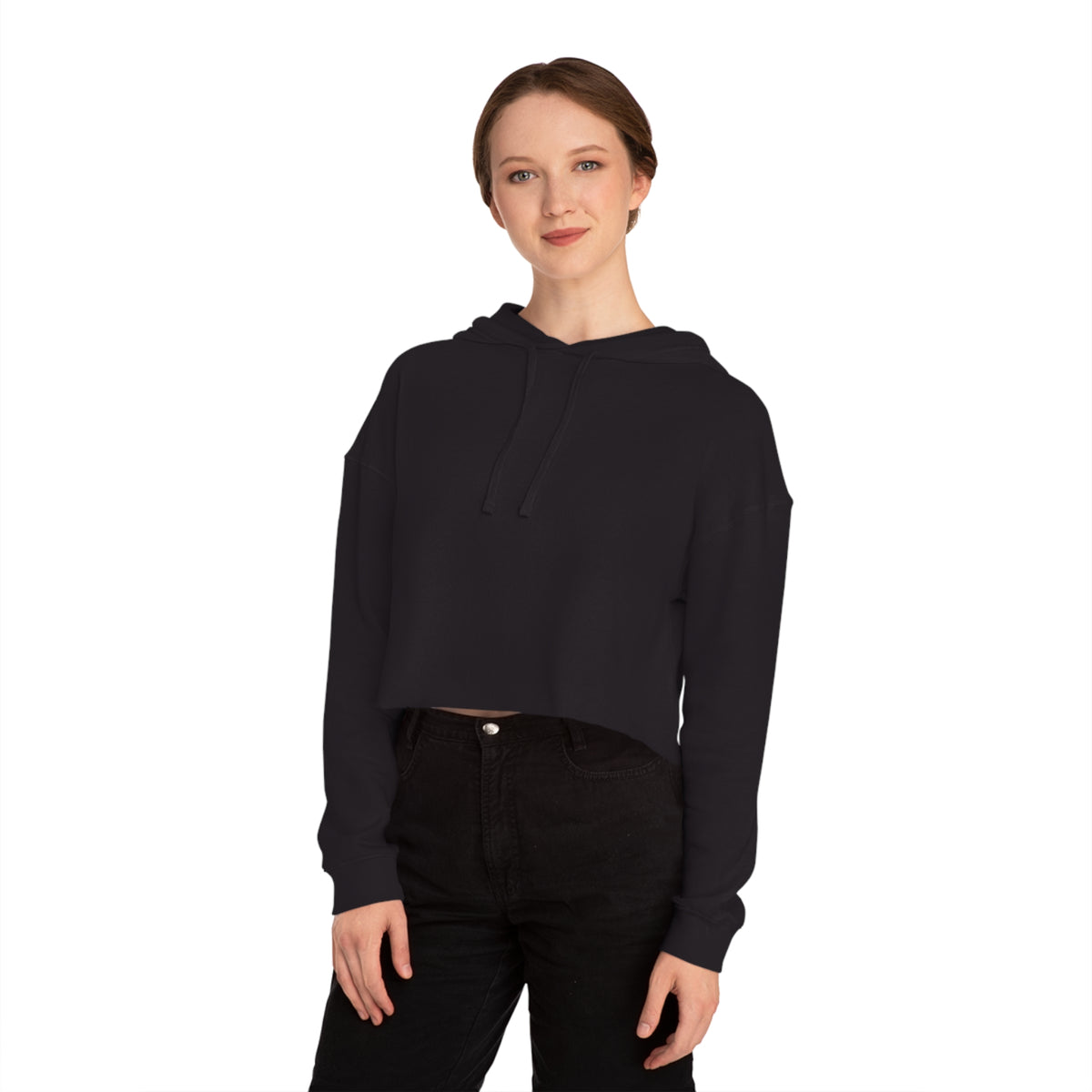 Cropped Hoodie — Minimal Bunny and Flower Line Art Chest Graphic, Cozy Women's Crop Top