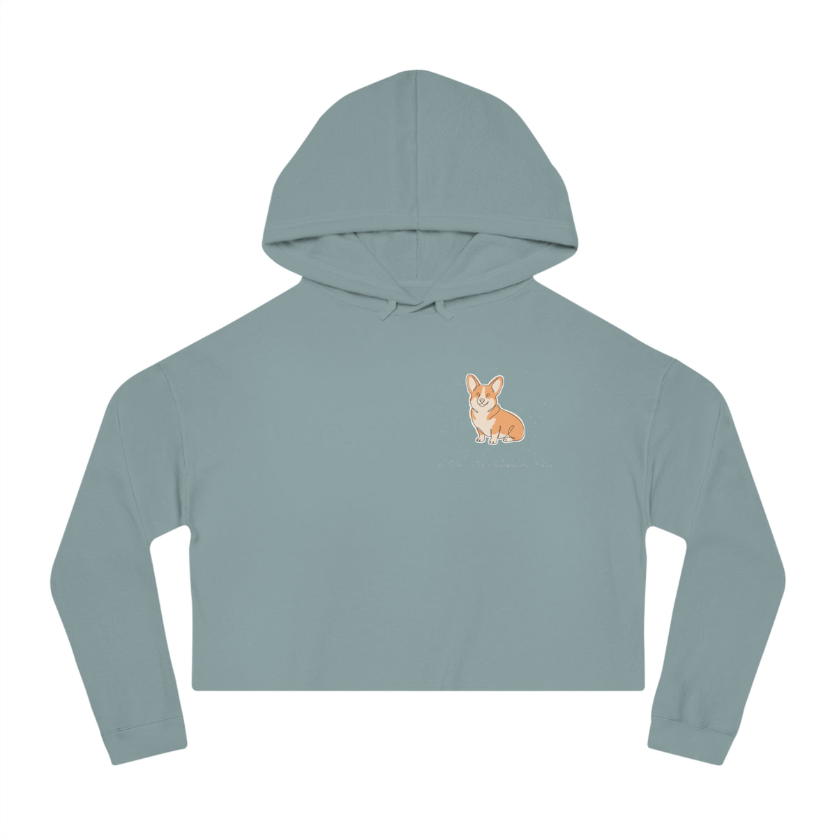 Cropped Hoodie — Minimal Corgi Line Art Chest Graphic, Cozy Women's Crop Top
