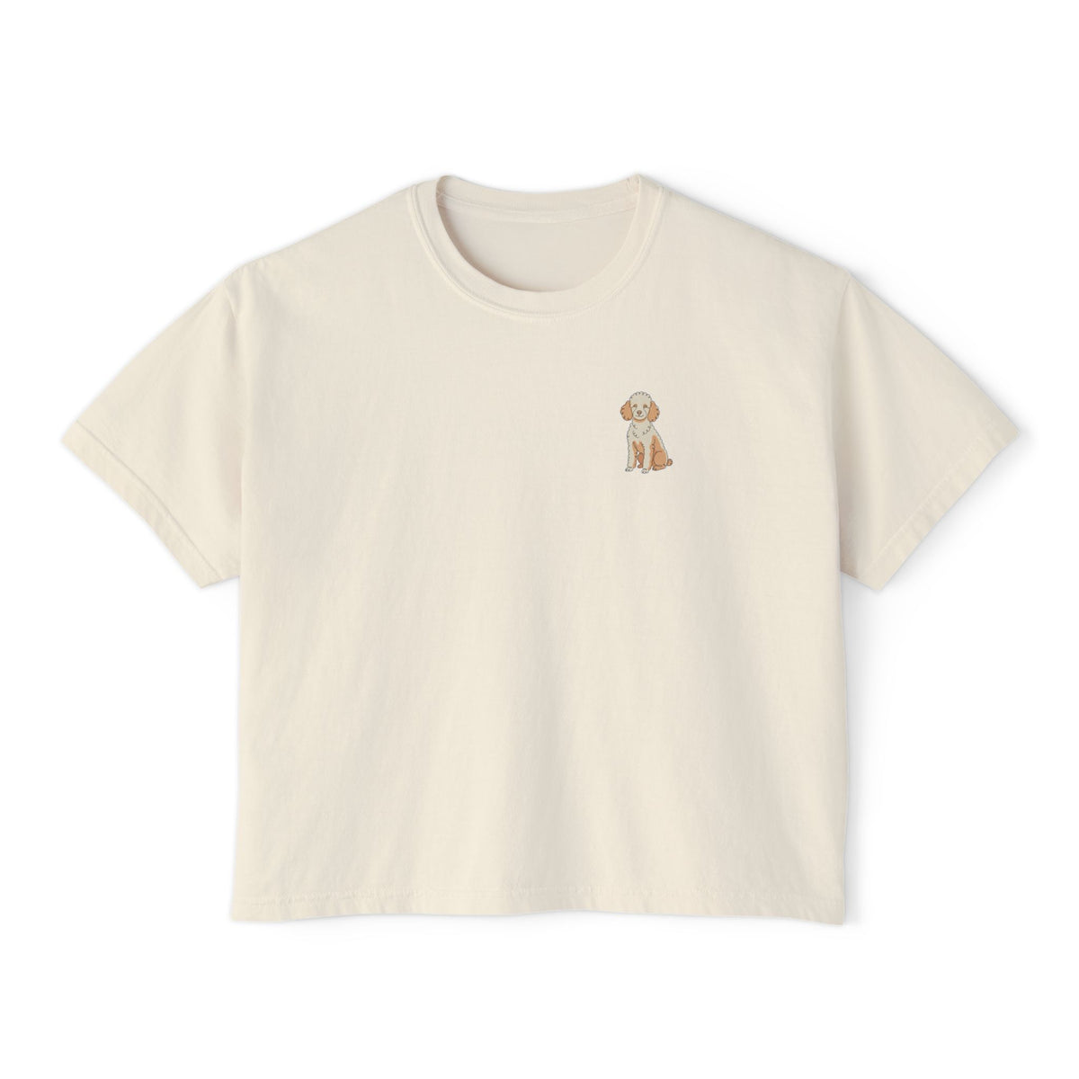 Boxy Tee — Minimal Poodle Line Art Chest Graphic, Casual Women's Crop Top