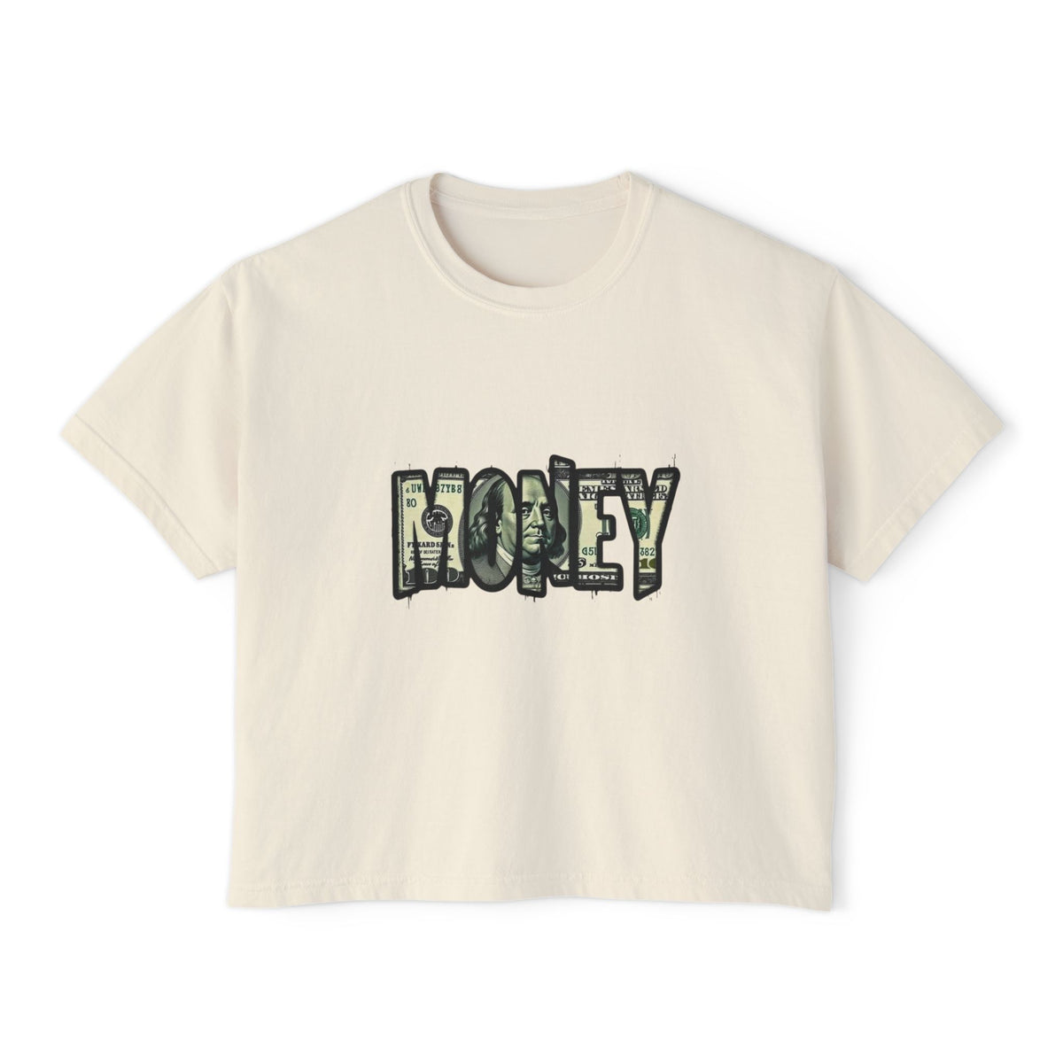 Money Graphic Boxy Tee — Women's Cash Dollar Lettering Crop T‑Shirt