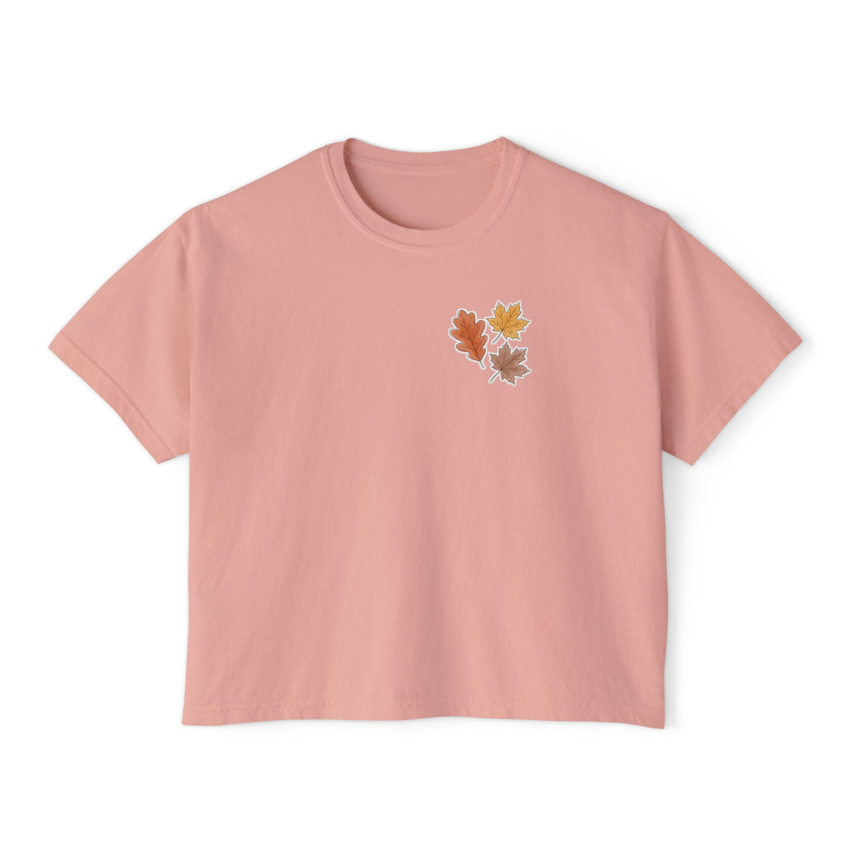 Boxy Tee — Falling Leaves Graphic, Casual Women's Crop Top