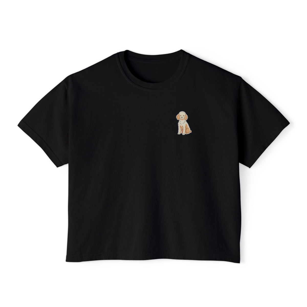 Boxy Tee — Minimal Poodle Line Art Chest Graphic, Casual Women's Crop Top