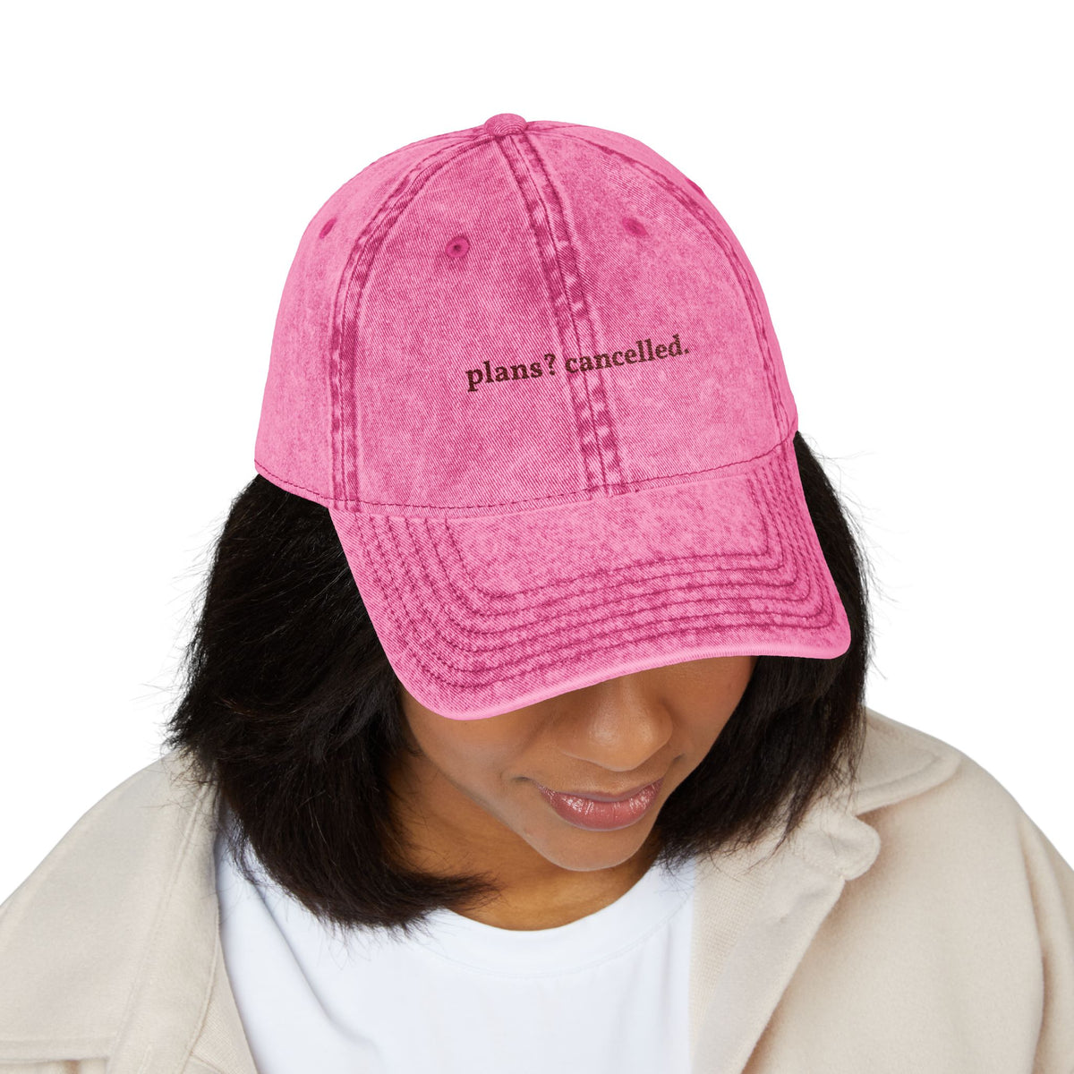 "plans? cancelled." embroidered vintage washed dad hat, photo 3