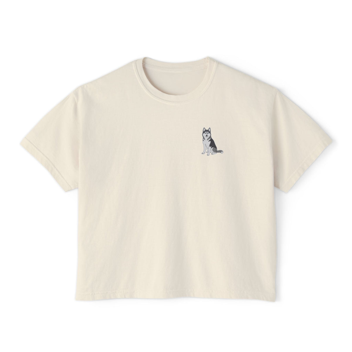 Boxy Tee — Minimal Husky Line Art Chest Graphic, Casual Women's Crop Top