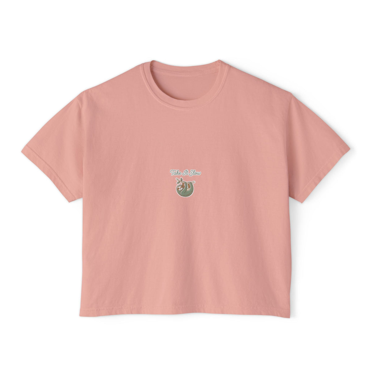 Boxy Tee — Take It Slow Sloth Graphic, Casual Women's Crop Top