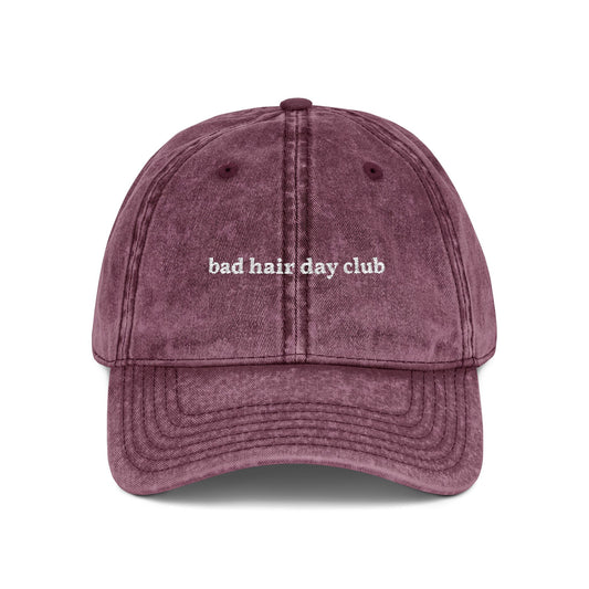 "bad hair day club" embroidered vintage washed dad hat