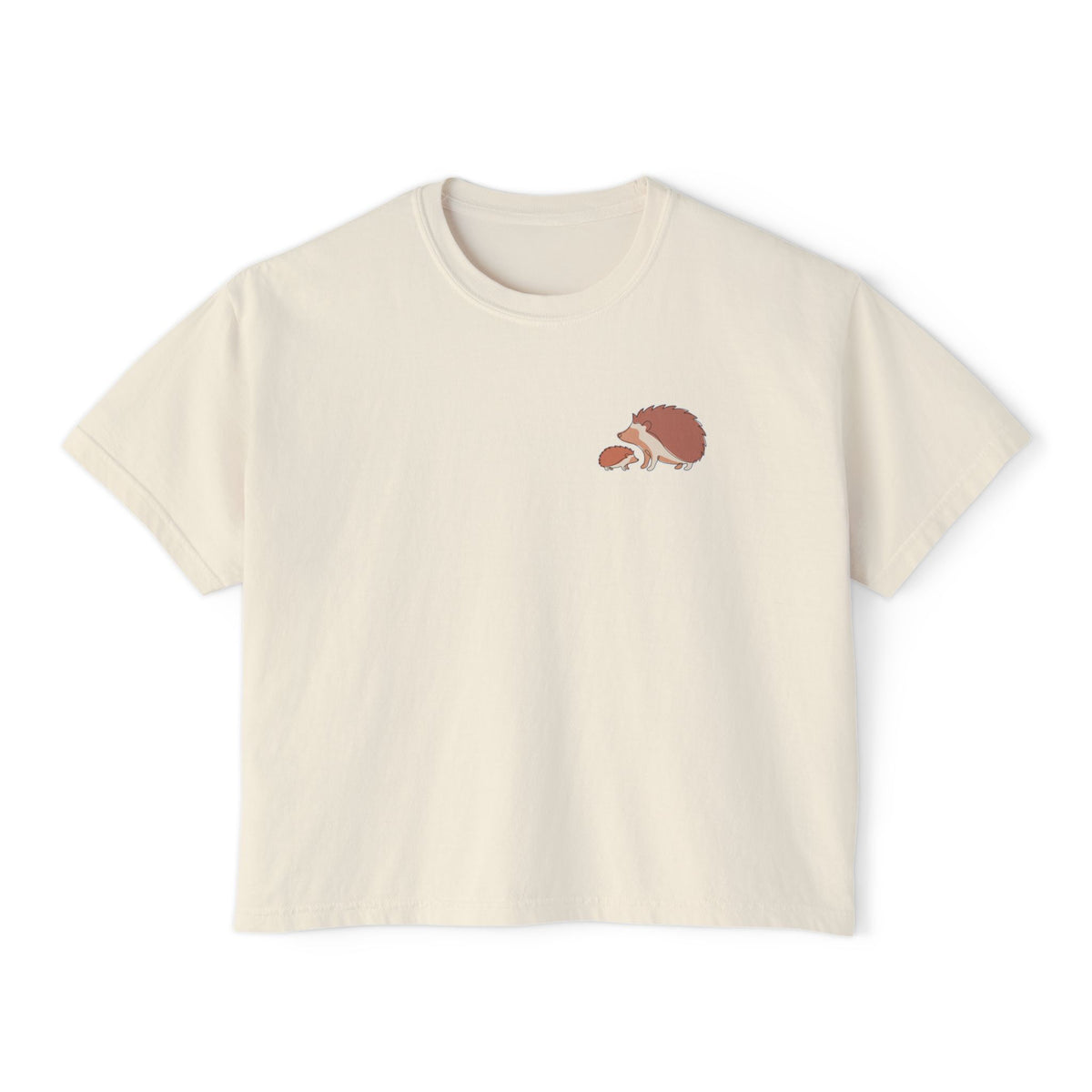 Boxy Tee — Minimal Hedgehog Family Line Art Chest Graphic, Casual Women's Crop Top