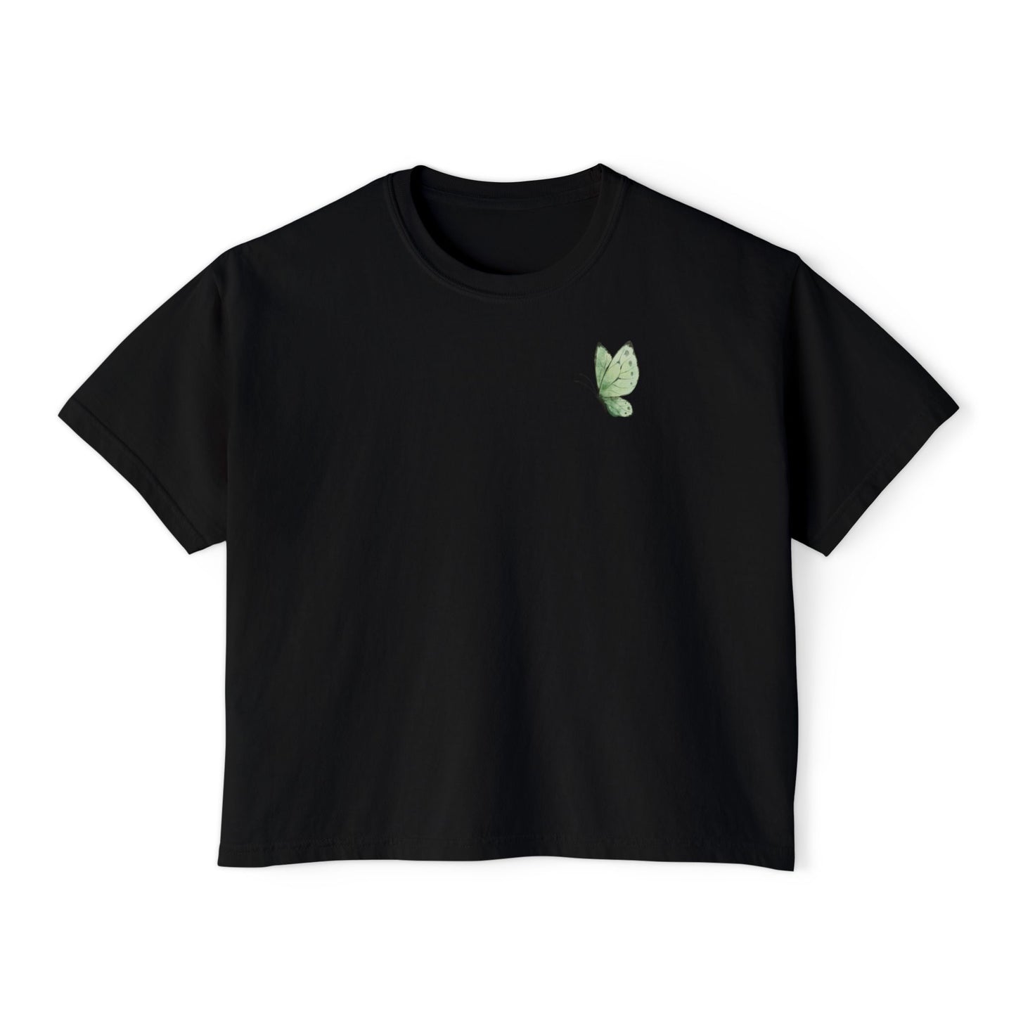 Boxy Tee — Minimal Green Leaf Chest Graphic, Casual Women's Crop Top