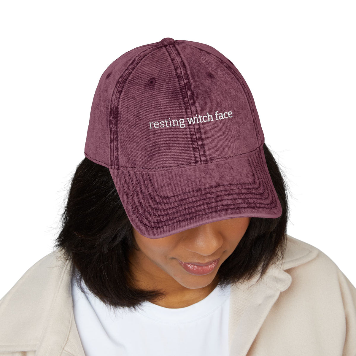 resting witch face Embroidered Vintage Dad Hat - image 3