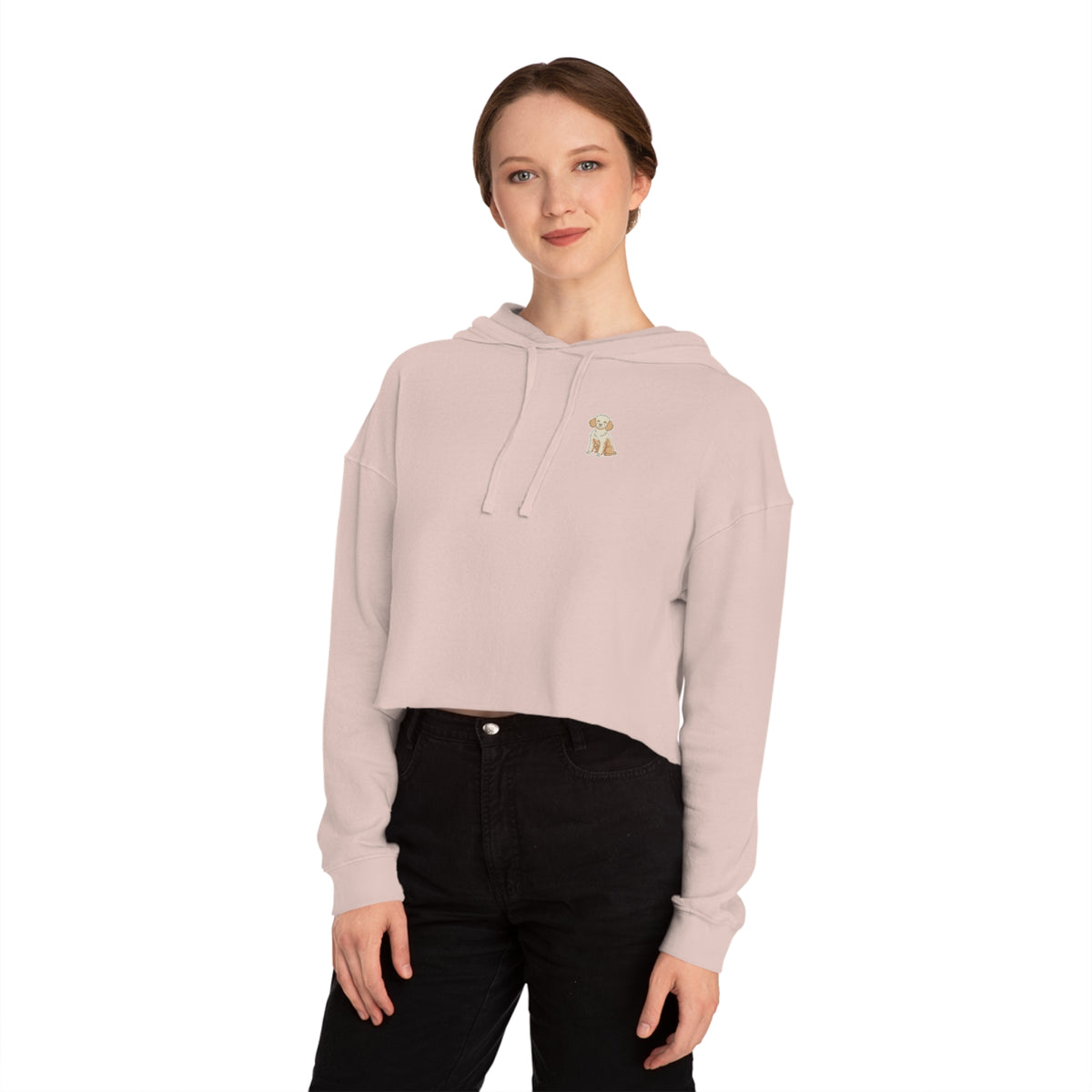 Cropped Hoodie — Minimal Poodle Line Art Chest Graphic, Cozy Women's Crop Top
