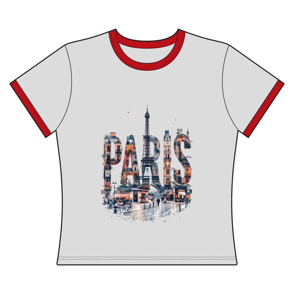 Paris Collage Ringer Tee — Eiffel Tower Cityscape Women's Shirt