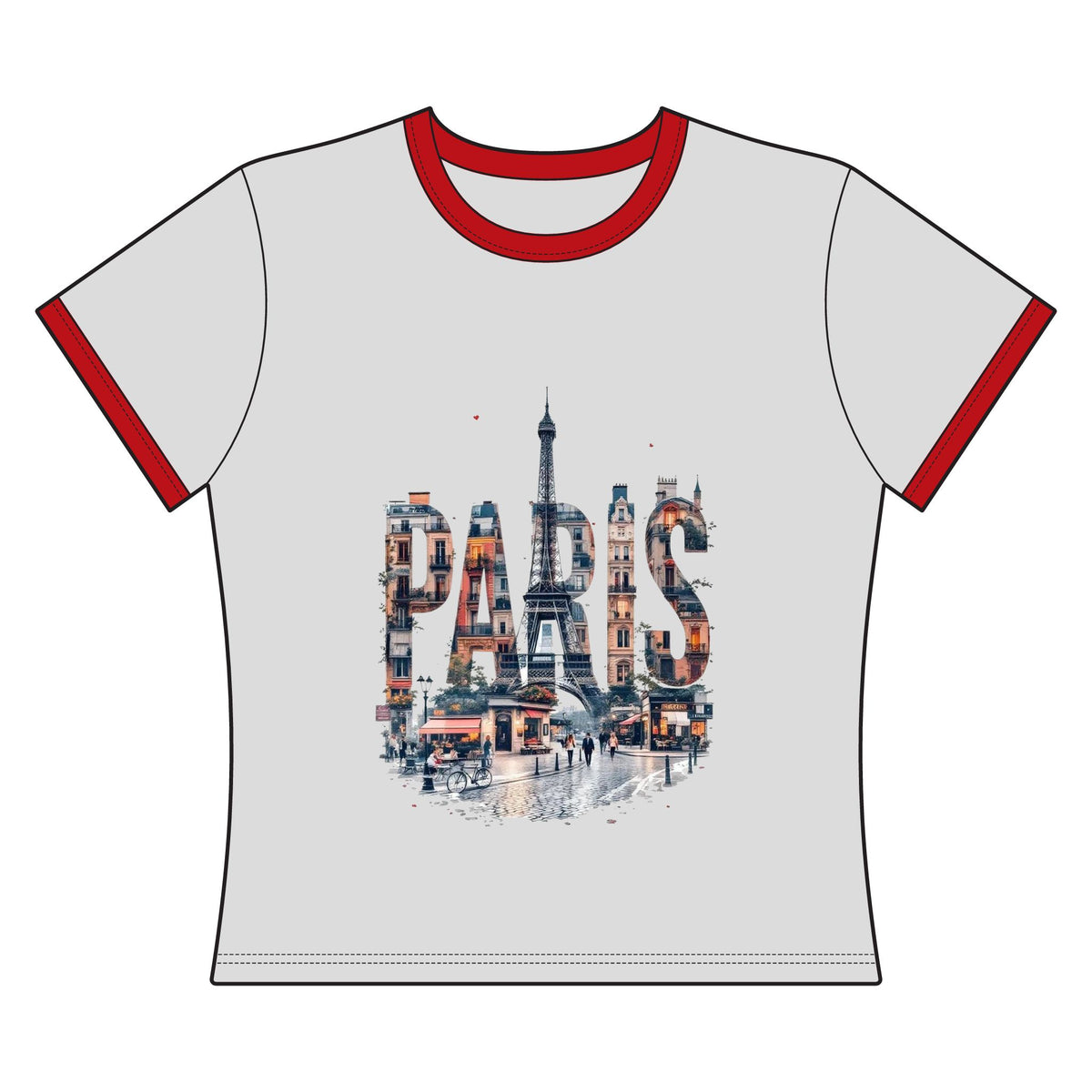 Paris Collage Ringer Tee — Eiffel Tower Cityscape Women's Shirt