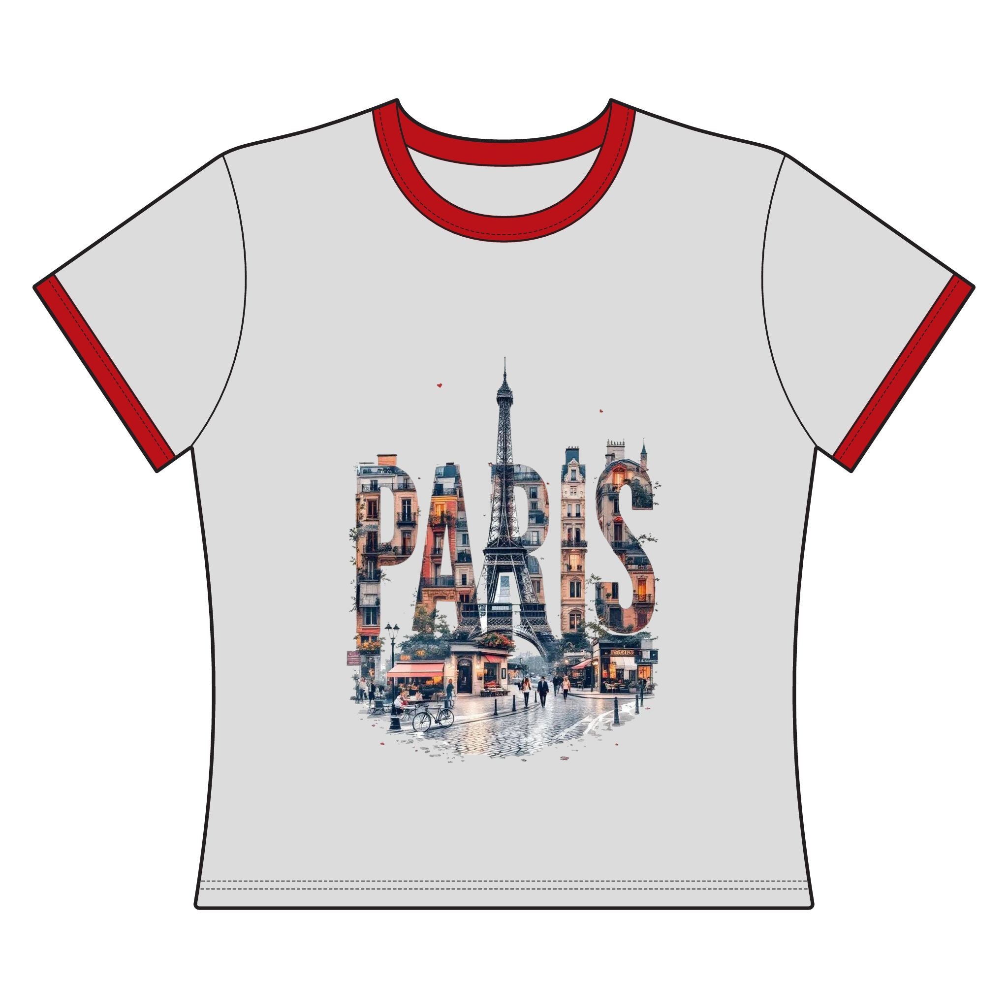 Paris Collage Ringer Tee — Eiffel Tower Cityscape Women's Shirt