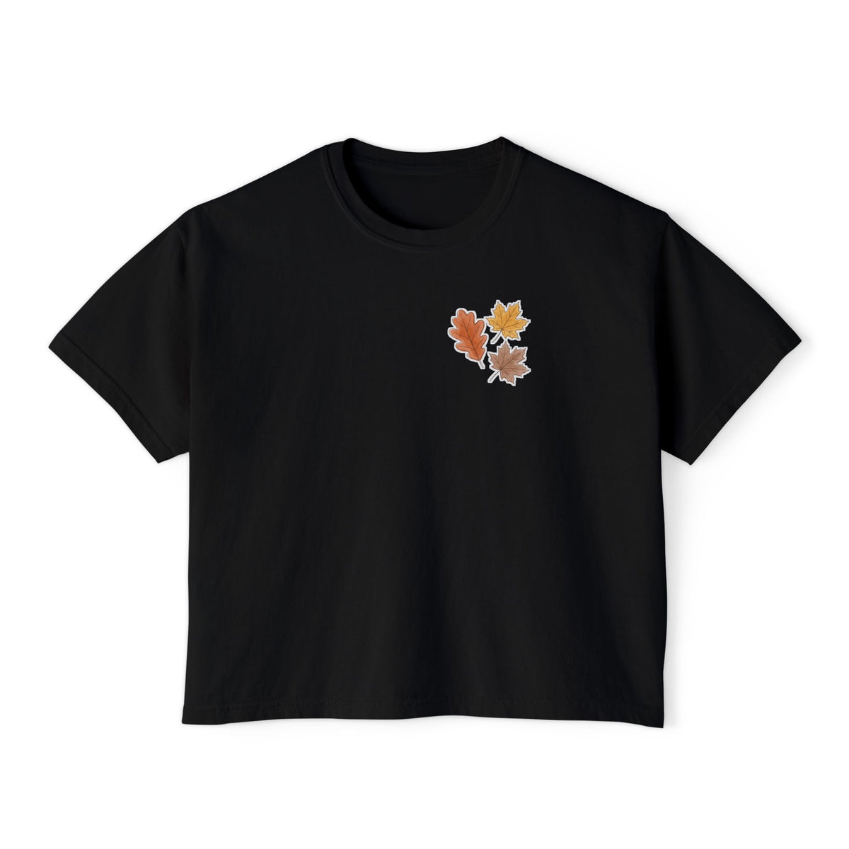 Boxy Tee — Falling Leaves Graphic, Casual Women's Crop Top