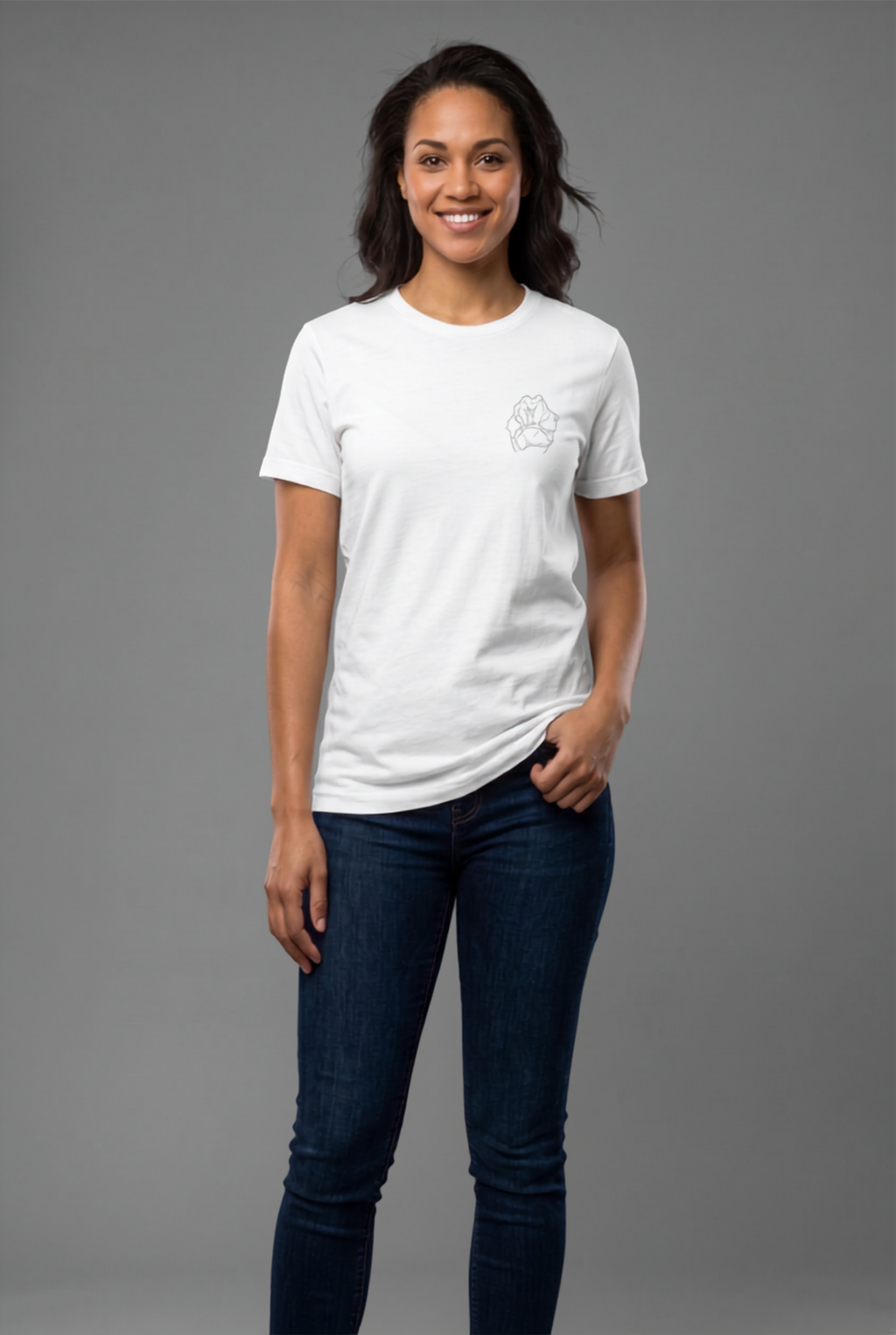 Minimalistisches Pfotenherz T-Shirt — Kleiner Brustaufdruck Hunde-Pfoten-Umriss T-Shirt