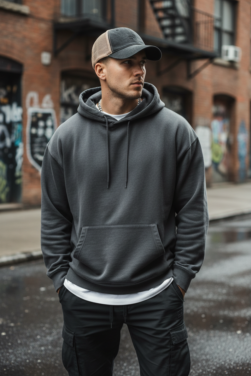 Washed Mesh-Back Cap — Siyah, Erkek Manken